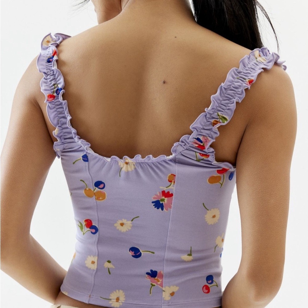 Urban Outfitters Lilac Floral & Fruity Ruffled Tank Top - Picture 4 of 11